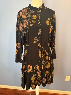 Free People Black Dress with Gold Floral Print
